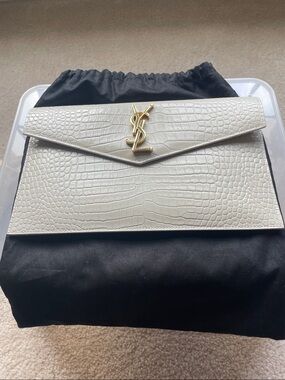 YSL UPTOWN POUCH IN CROCODILE-EMBOSSED SHINY